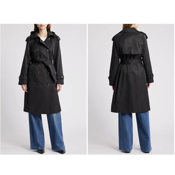 NWOT Women’s London Fog Water Resistant Belted Black Trench Coat XLarge - Picture 1 of 5